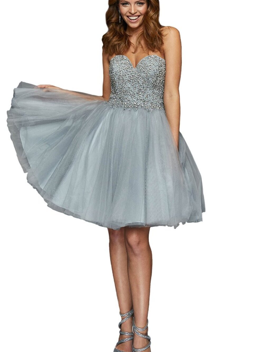 Terani Couture 1921H0320 Silver Crystal Beaded Tulle Homecoming Dress 10 NWT